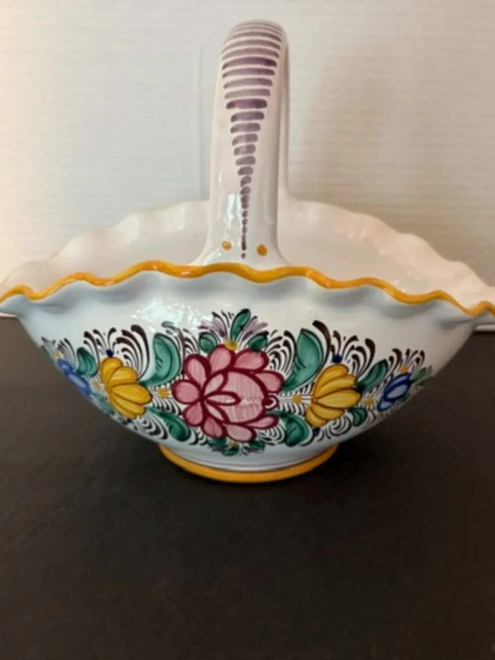 Slovenska L'udova Majoilca Flower Basket Pottery Hand Made & Painted